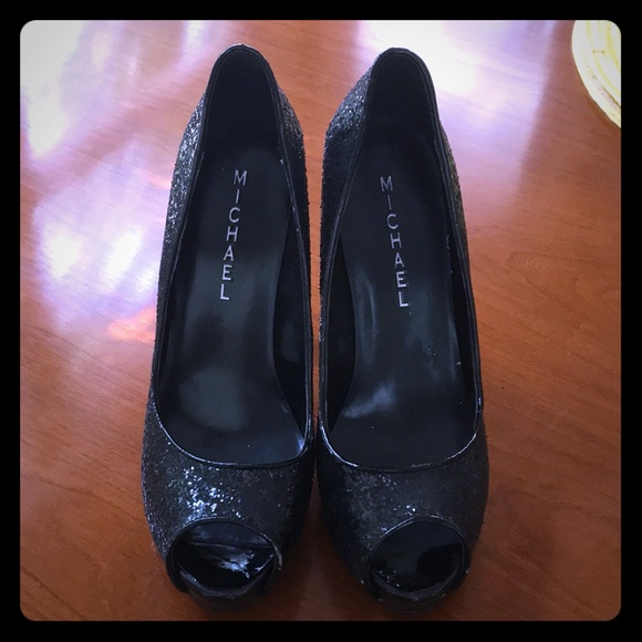 MICHAEL Shoes - Black sequin peep toe pumps